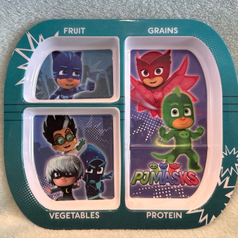 Disney PJ MASKS Divided Plate ZAK Cat Boy Gecko Owlette 3 Section Kid Plate 8.5”